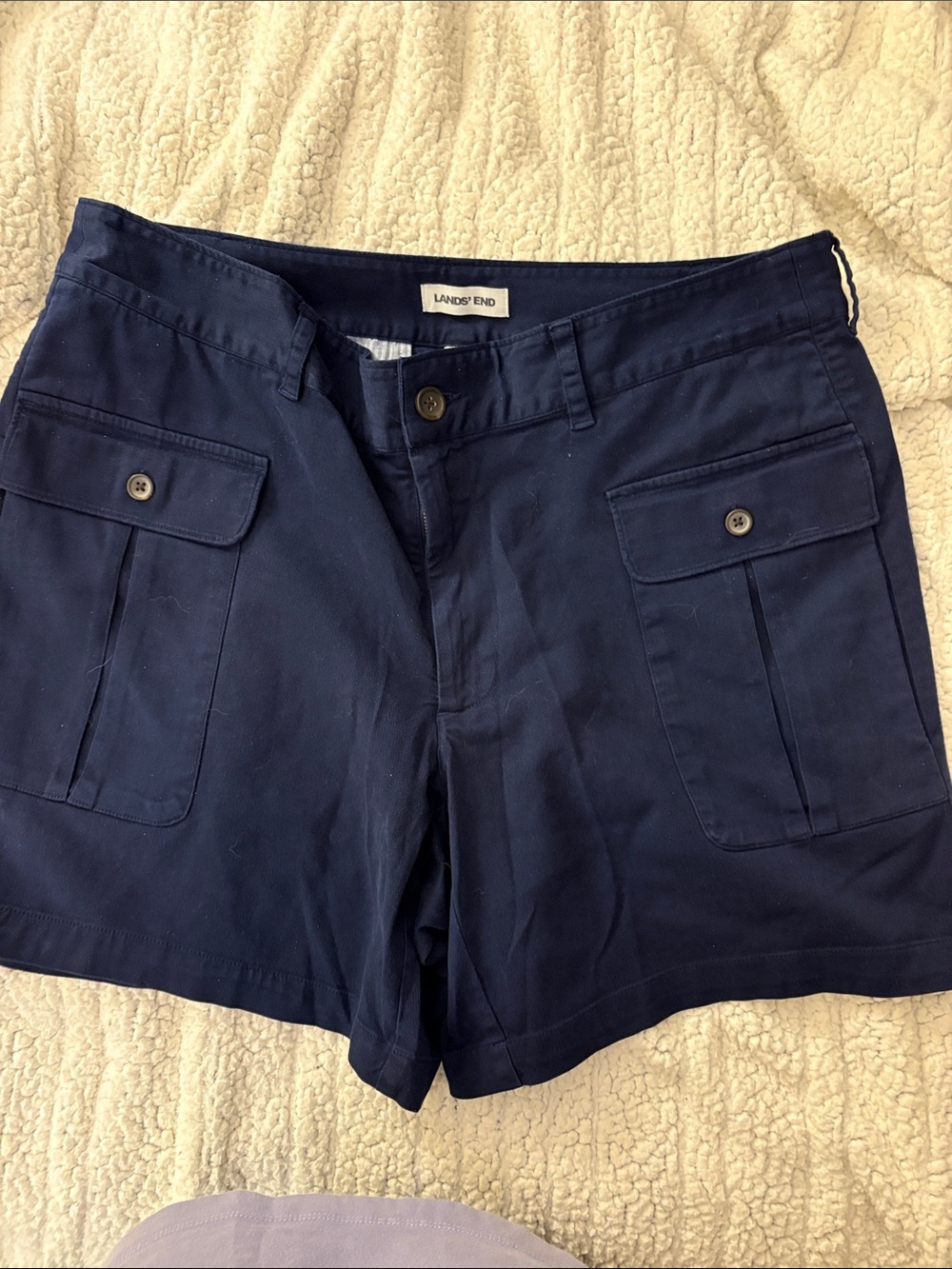 Lands' End Navy Cotton Cargo Shorts with Buttoned Pockets